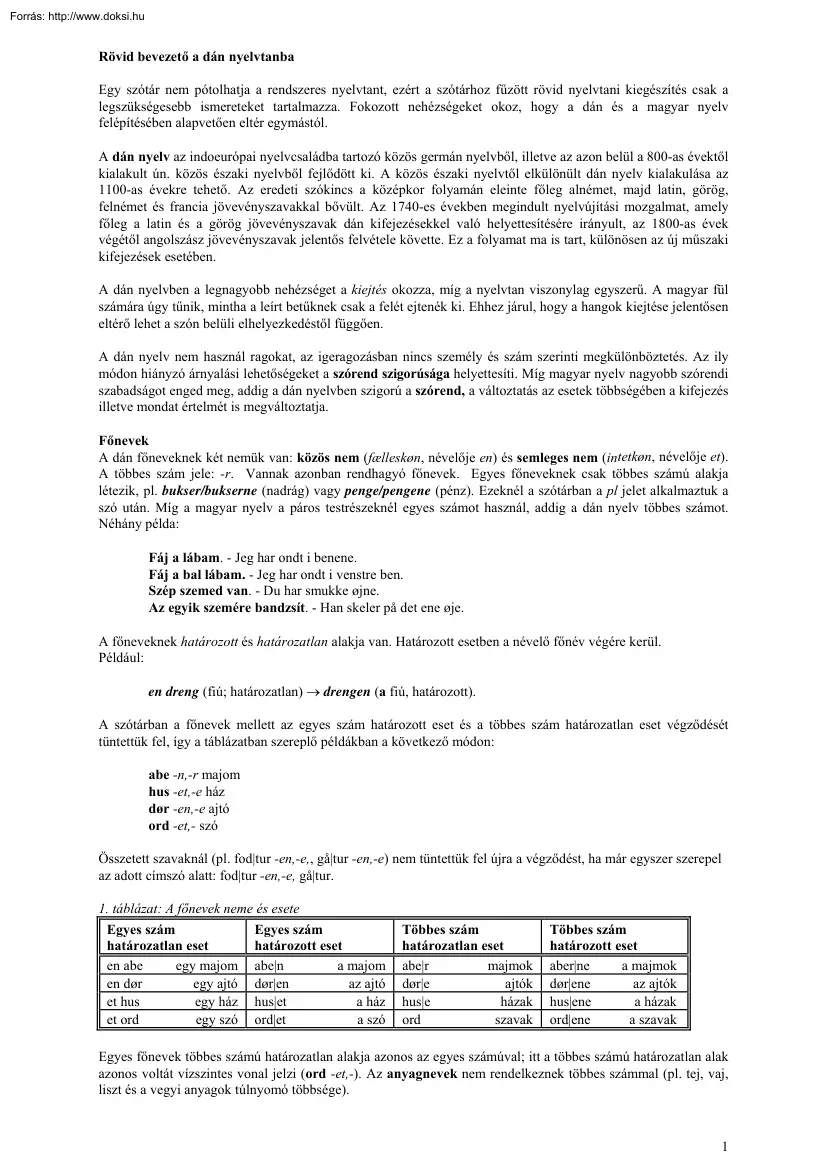 Rövid bevezető a dán nyelvtanba