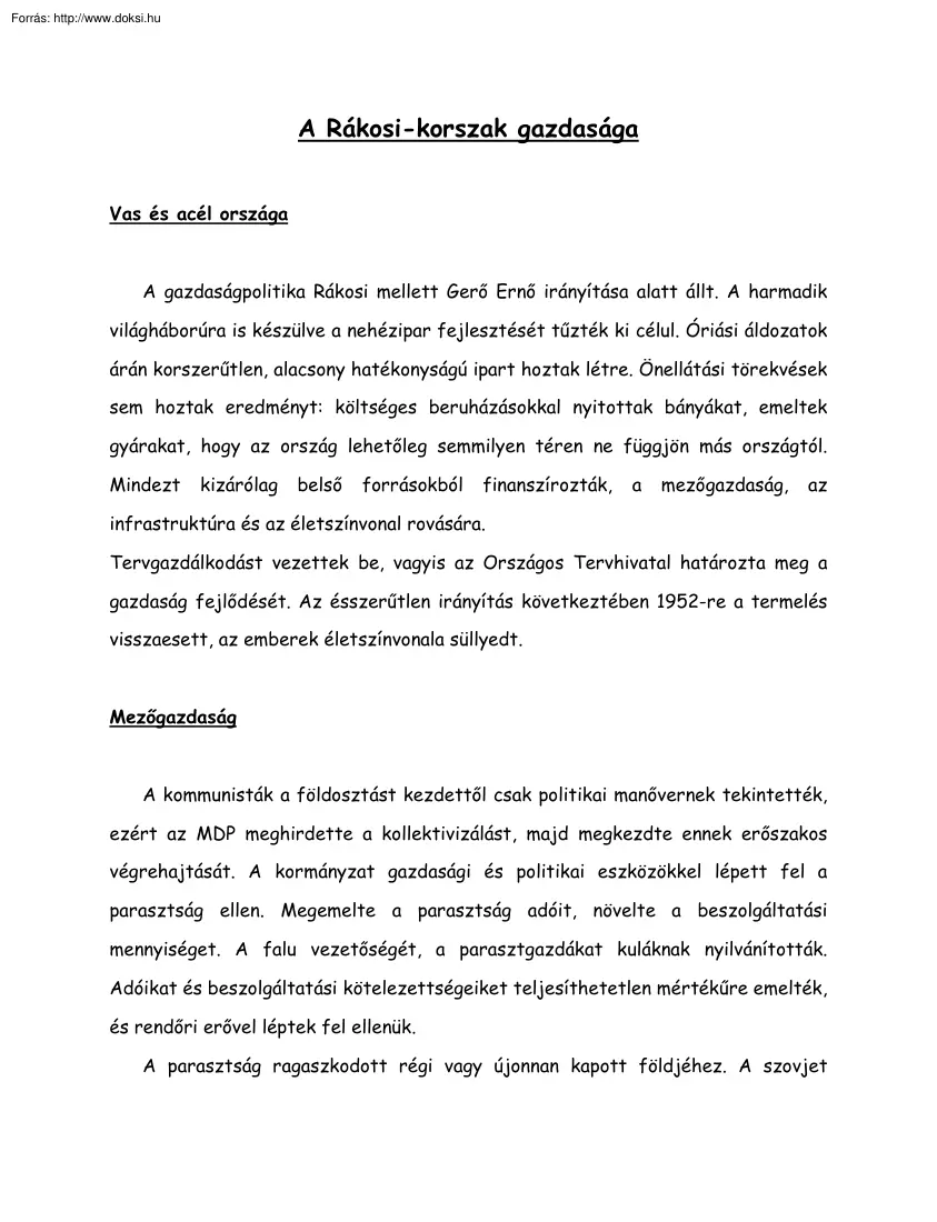 A Rákosi-korszak gazdasága