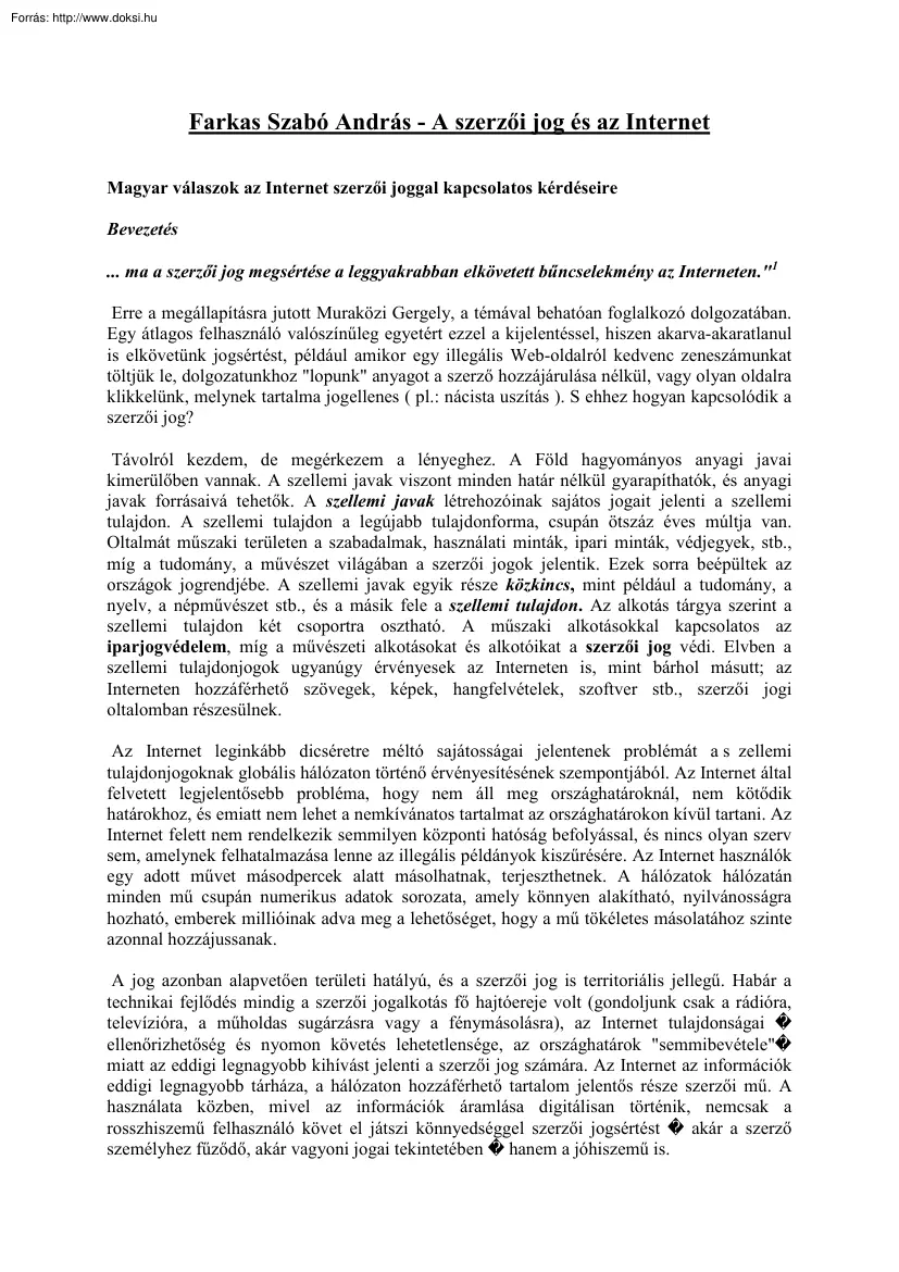Farkas Szabó András - A szerzői jog és az Internet