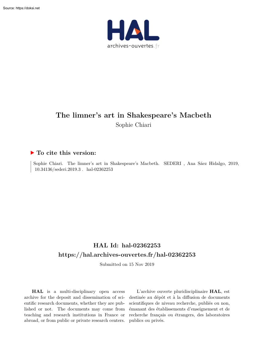 Sophie Chiari - The Limners Art in Shakespeares Macbeth