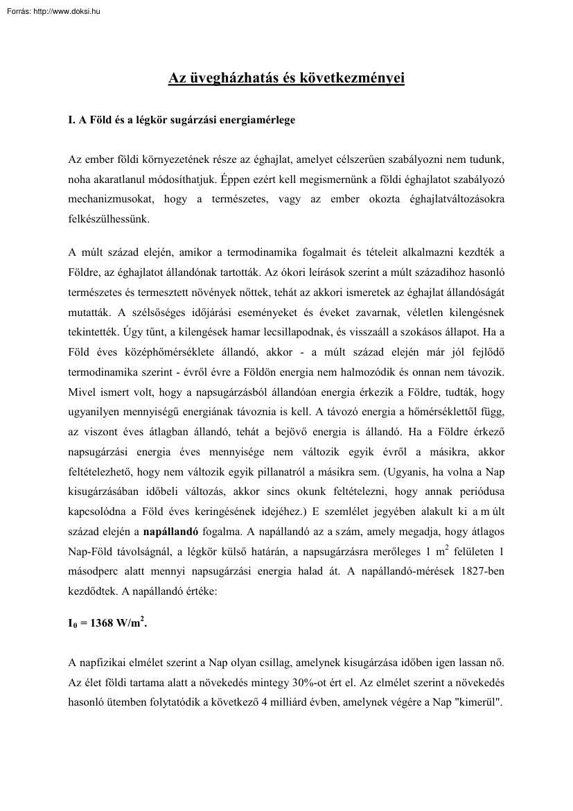 Az üvegházhatás és következményei