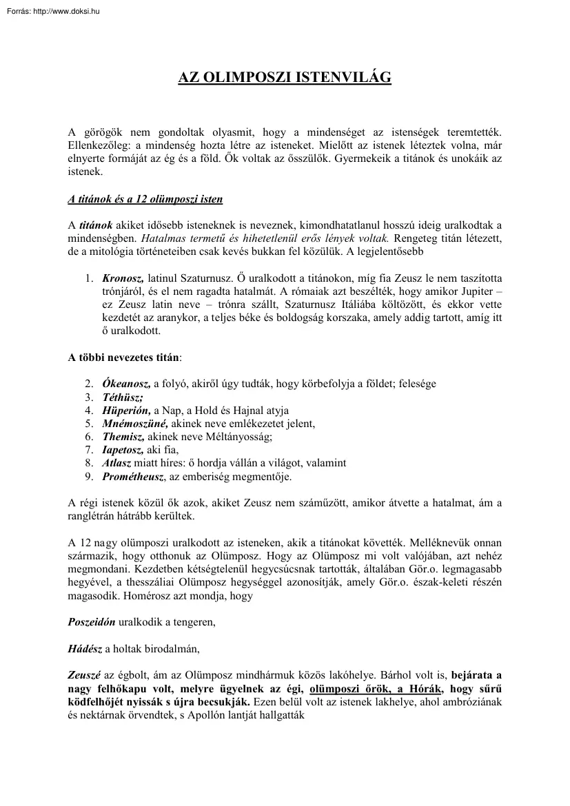 Az olimposzi istenvilág