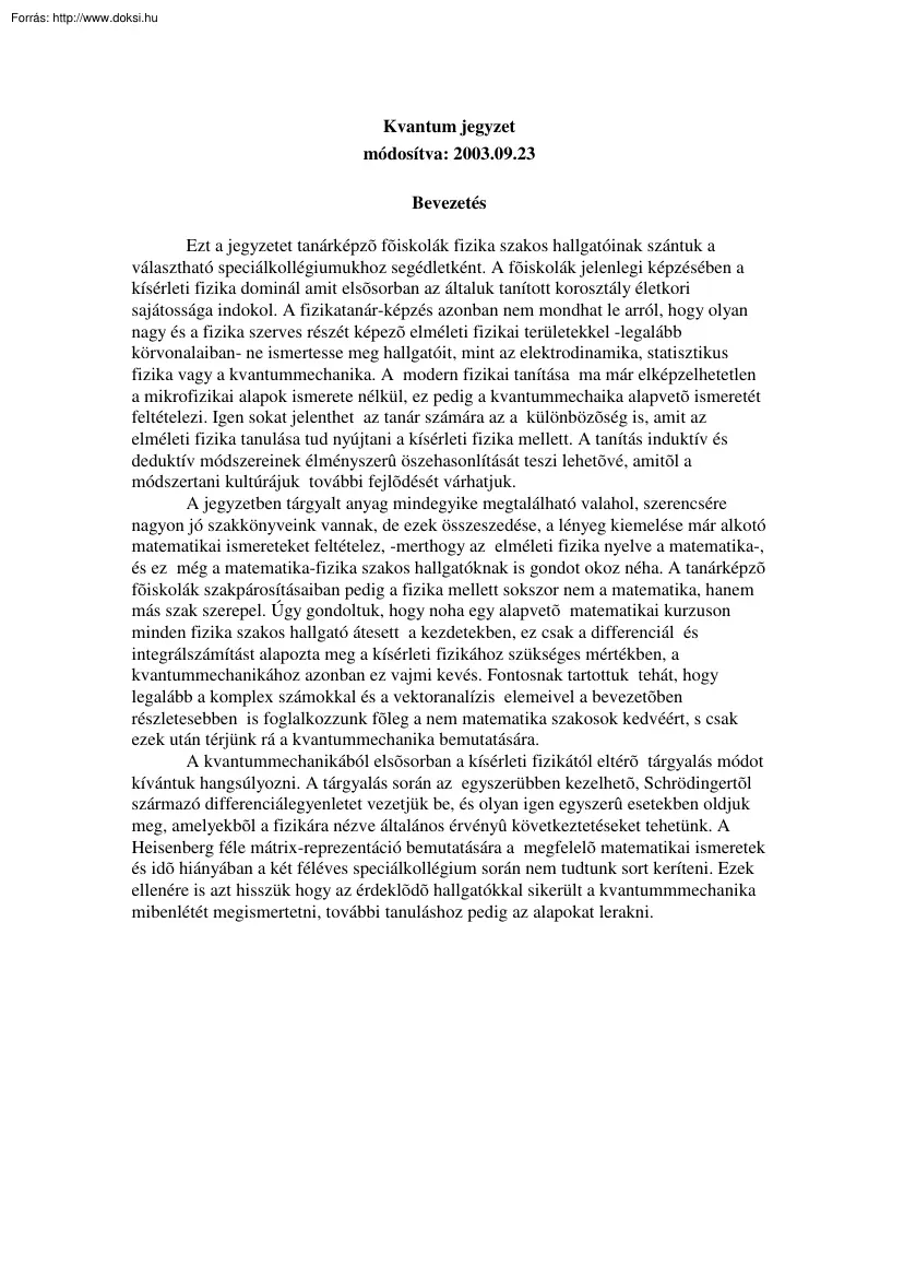 Bevezetés a kvantummechanikába