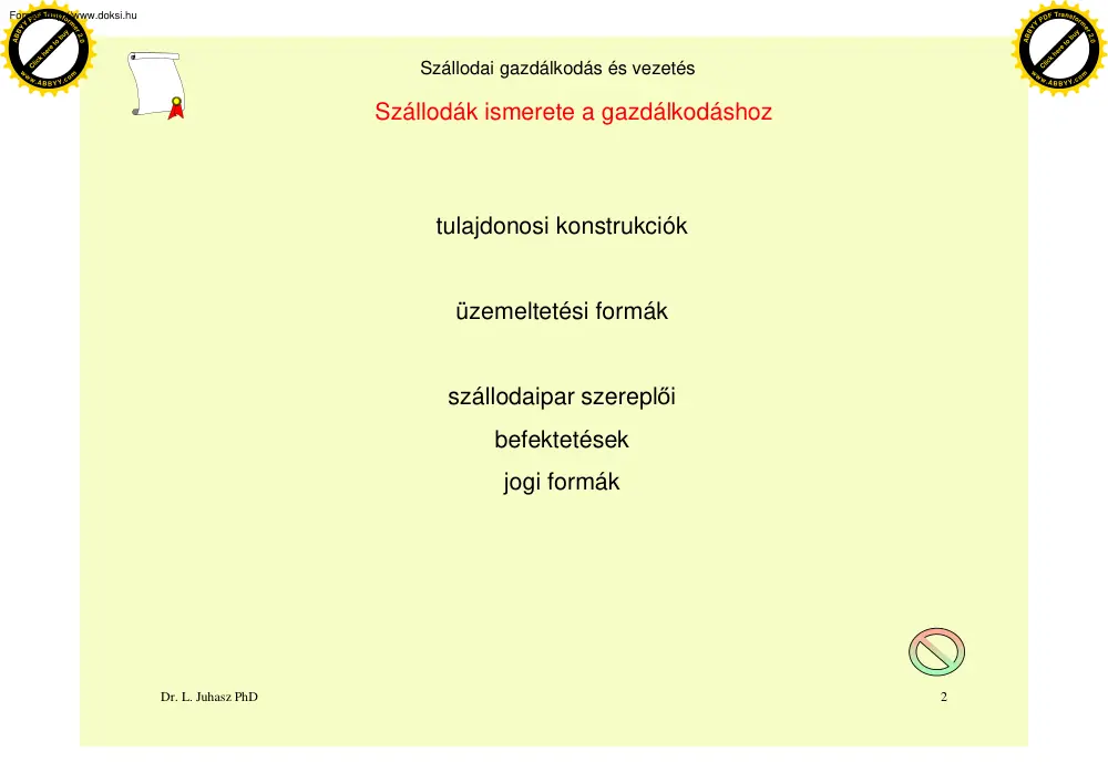 Dr. Juhász László - A szállodák és a gazdálkodás viszonya