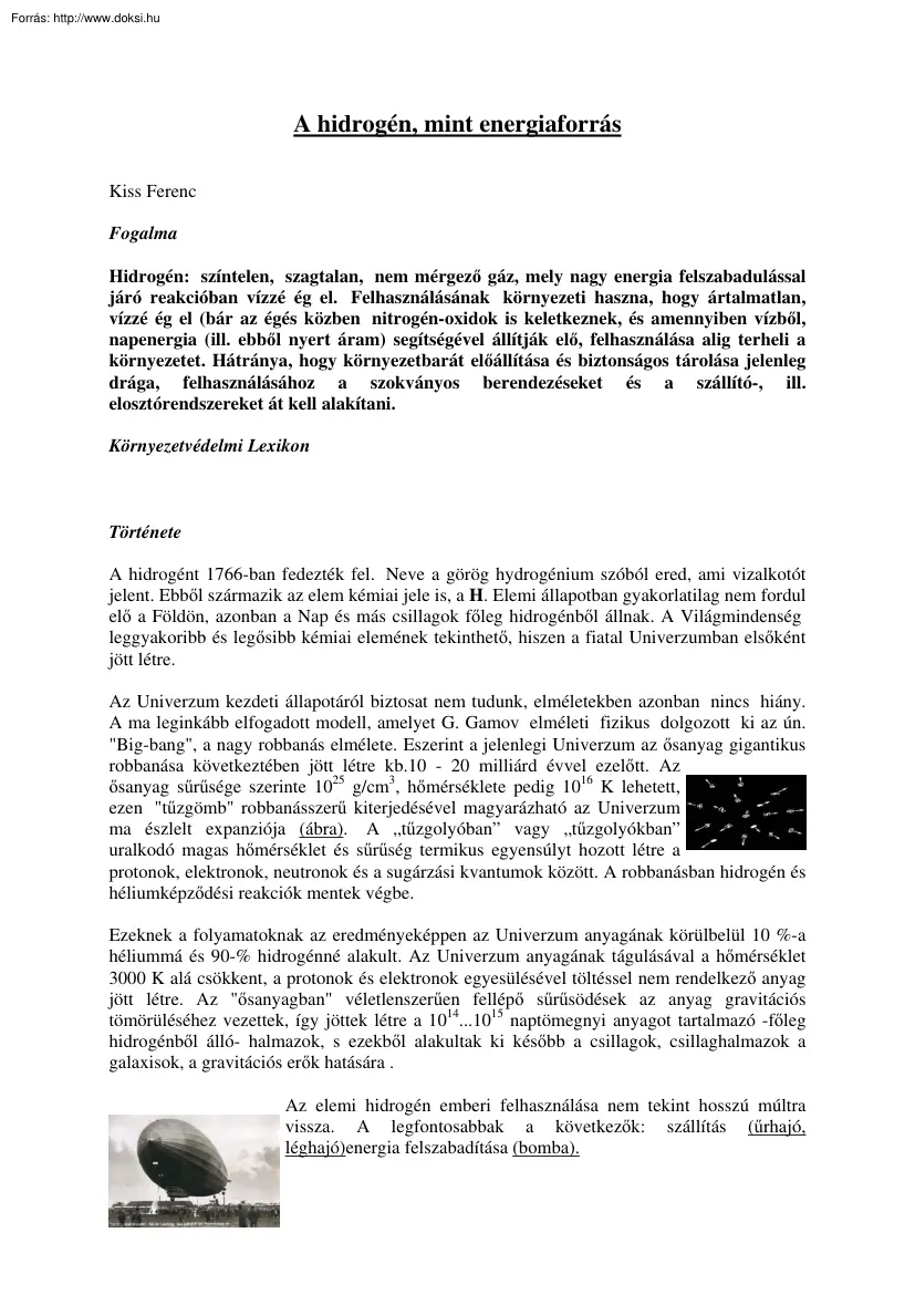A hidrogén mint energiaforrás