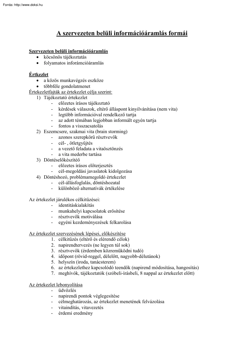 A szervezeten belüli információáramlás formái