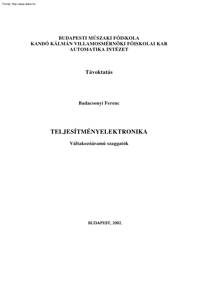Badacsonyi Ferenc - Váltakozóáramú szaggatók