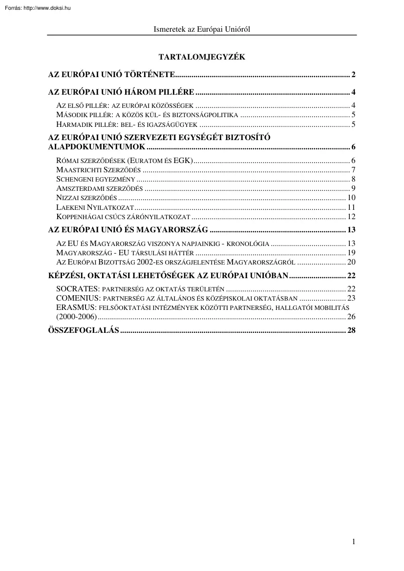 Ismeretek az Európai Unióról