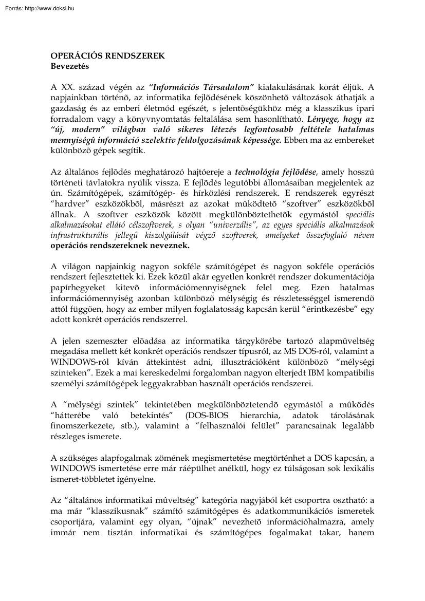 Operációs rendszerek I. tananyag