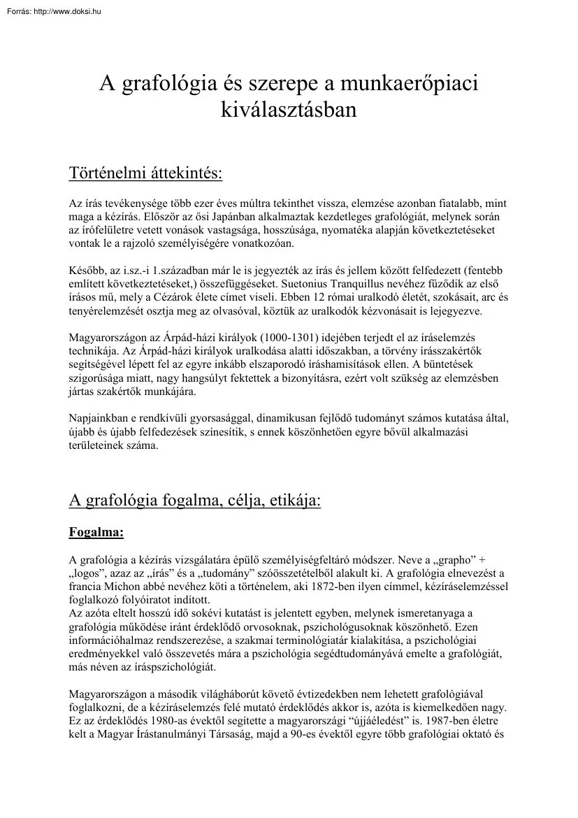 A grafológia és szerepe a munkaerőpiaci kiválasztásban