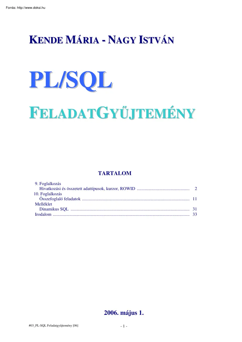 Kende-Nagy - PL/SQL feladatgyűjtemény