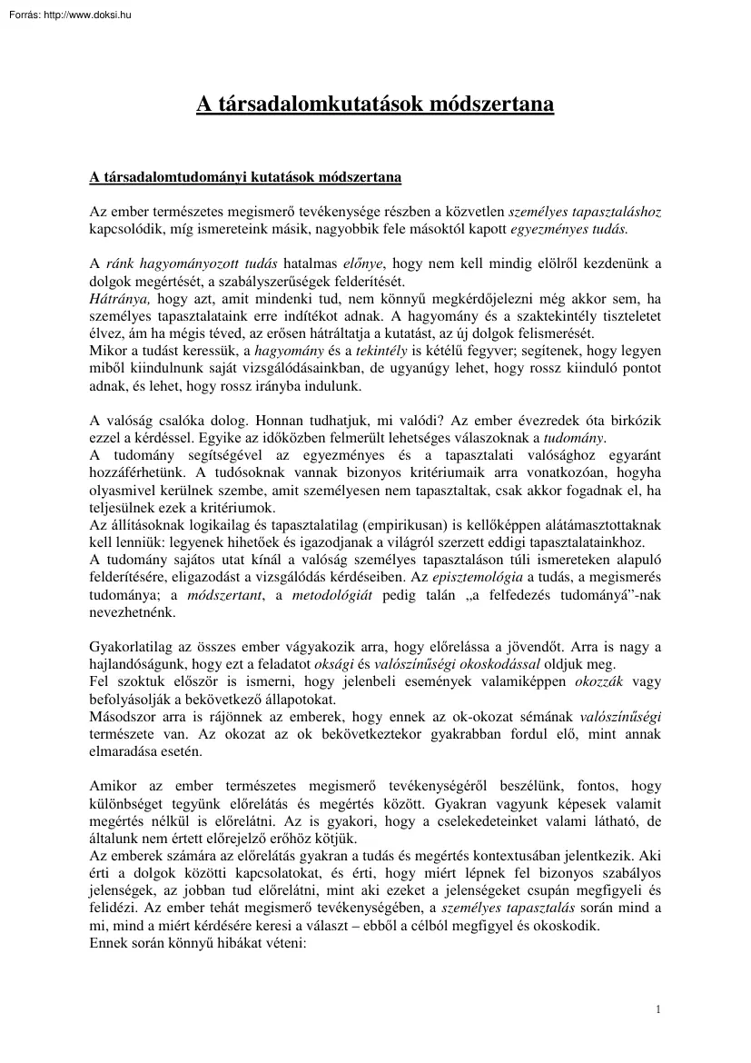 A társadalomkutatások módszertana
