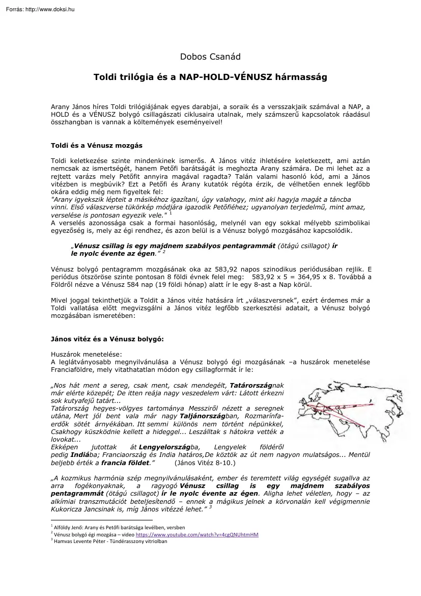 Dobos Csanád - Toldi trilógia és a Nap-Hold-Vénusz hármasság