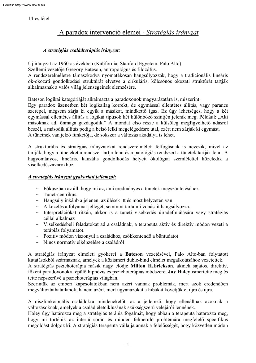 A paradox intervenció elemei