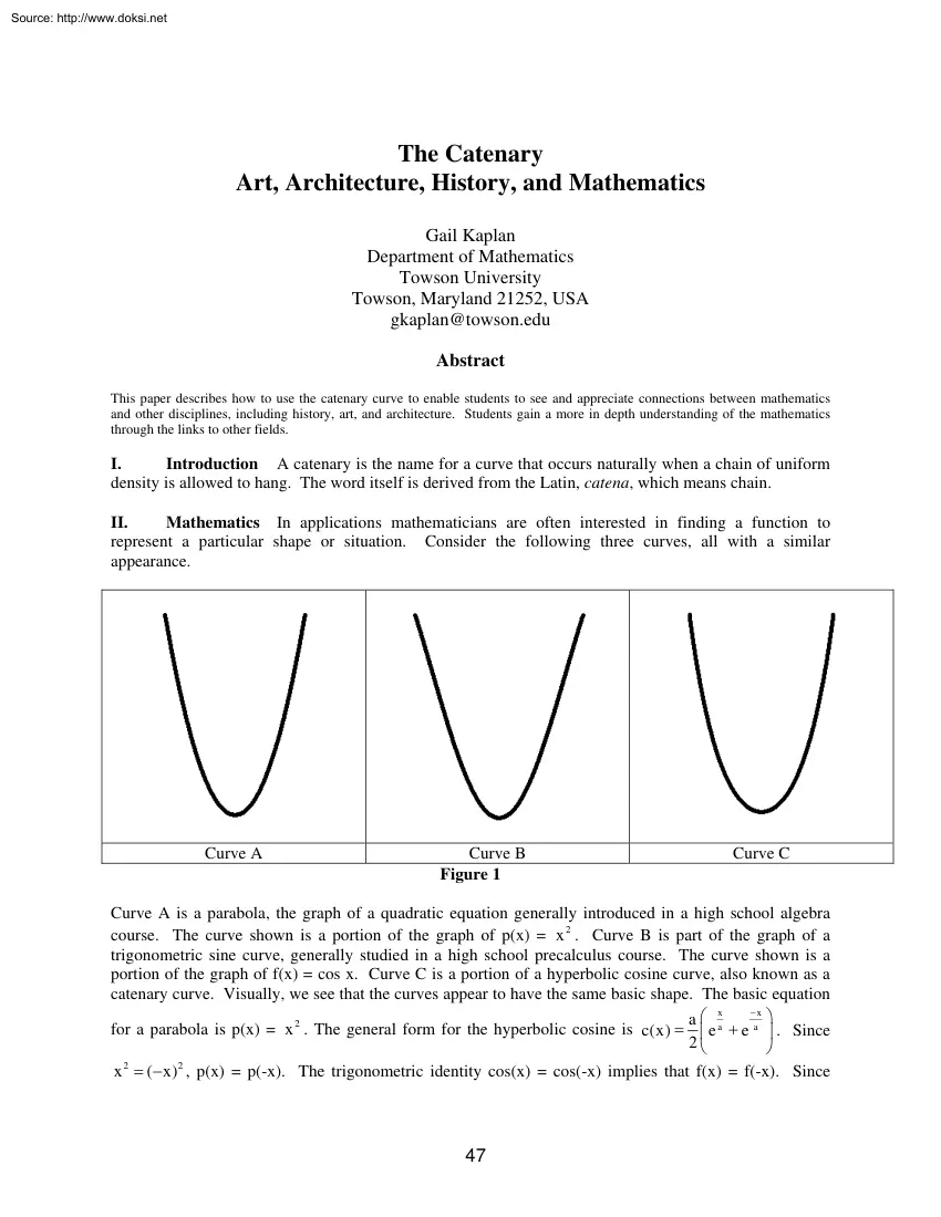 Gail Kaplan - The Catenary Art, Architecture, History, and Mathematics