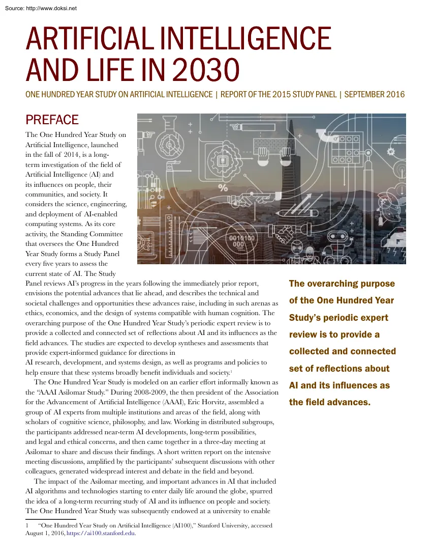 Artificial Intelligence and Life in 2030
