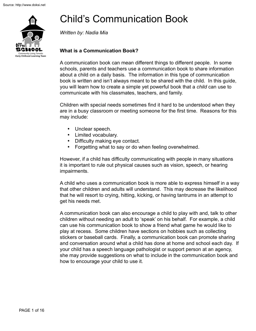Nadia Mia - Childs Communication Book