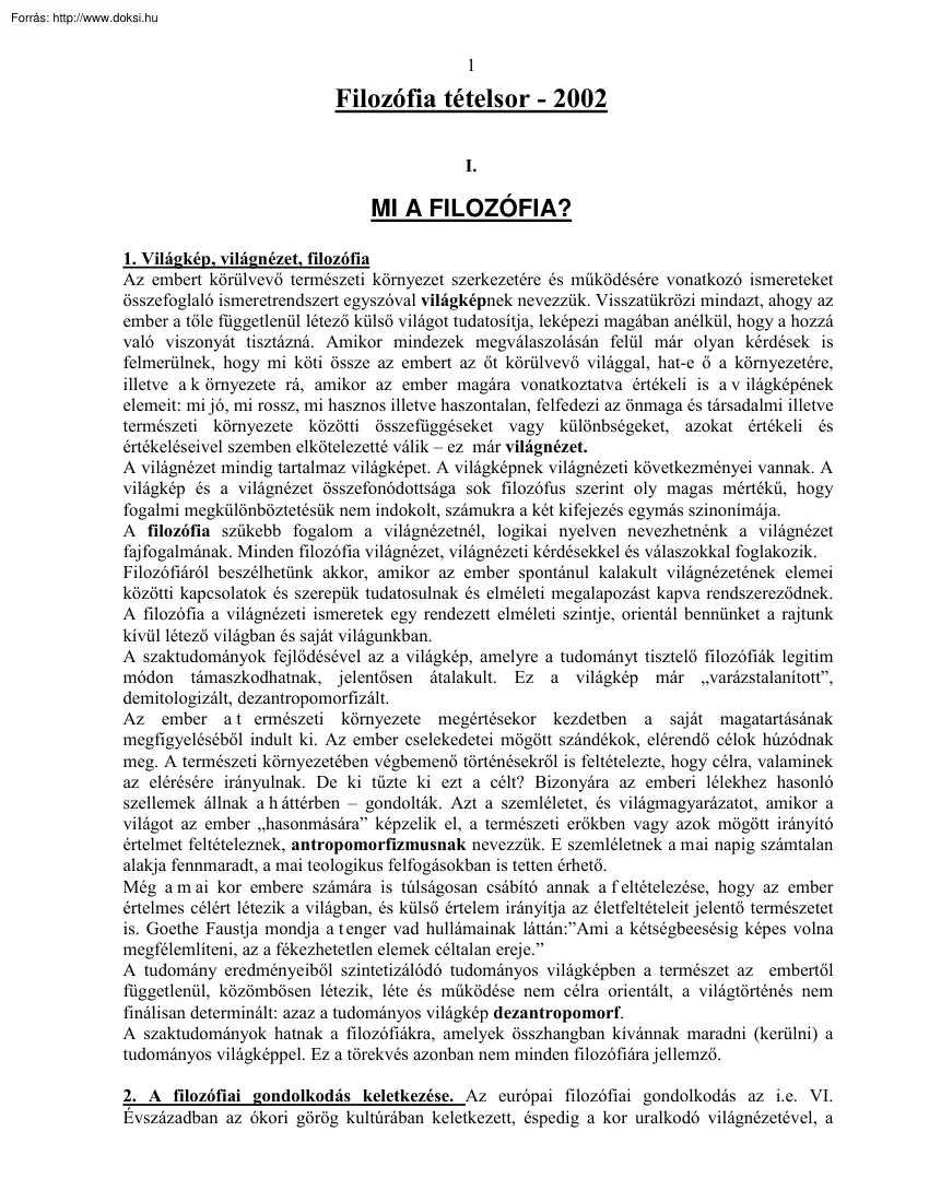 Filozófia tételsor, 2002