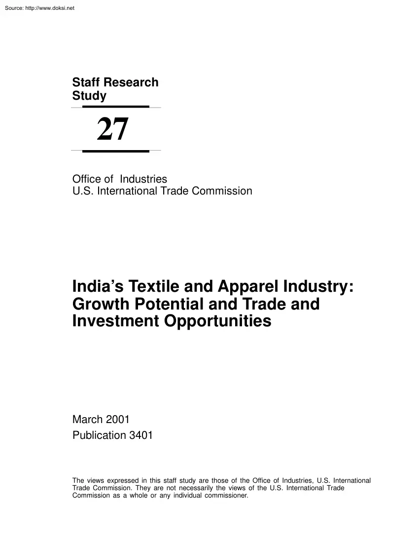 Indias Textile and Apparel Industry, Growth Potential and Trade and Investment Opportunities