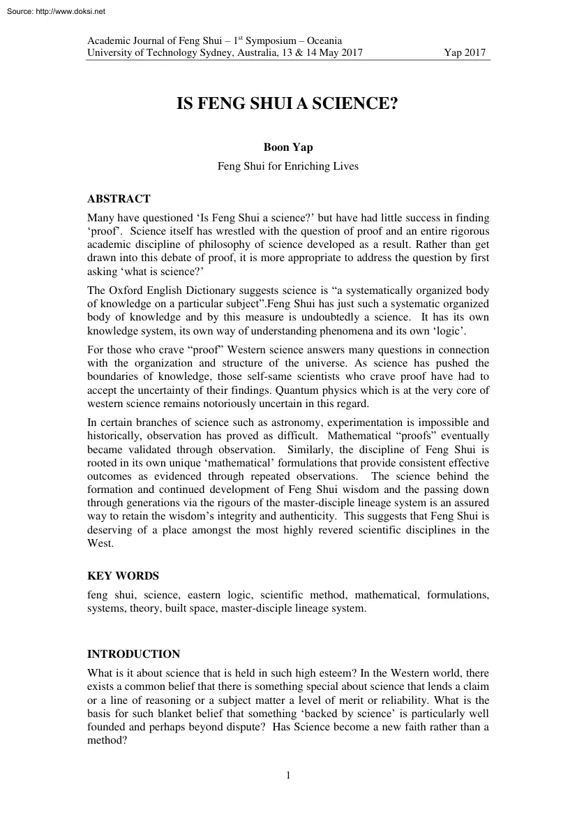 Boon Yap - Is Feng Shui a Science
