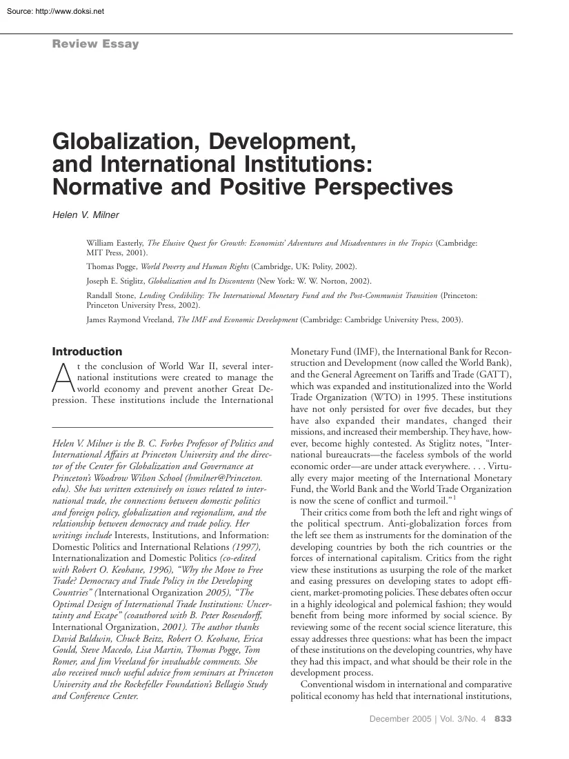 Helen V. Milner - Globalization, Development and International Institutions, Normative and Positive