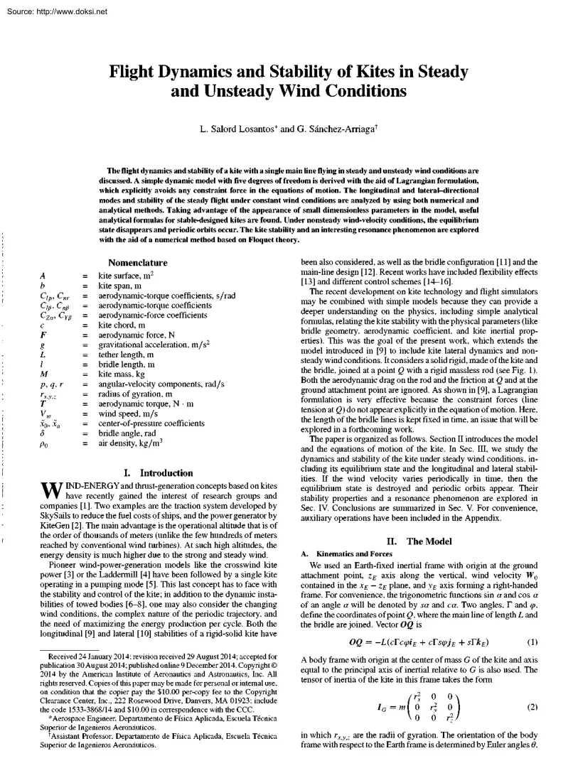 Losantos-Arriaga - Flight Dynamics and Stability of Kites in Steady and Unsteady Wind Conditions