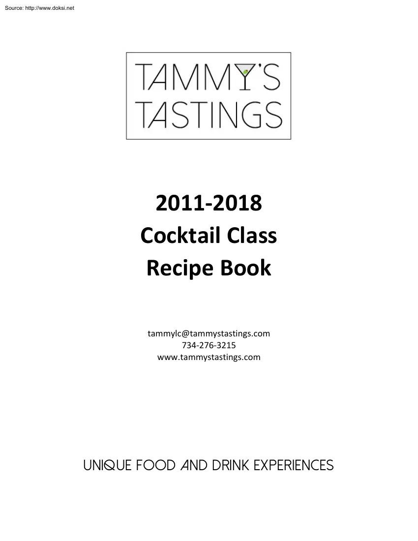 2011-2018 Cocktail Class Recipe Book