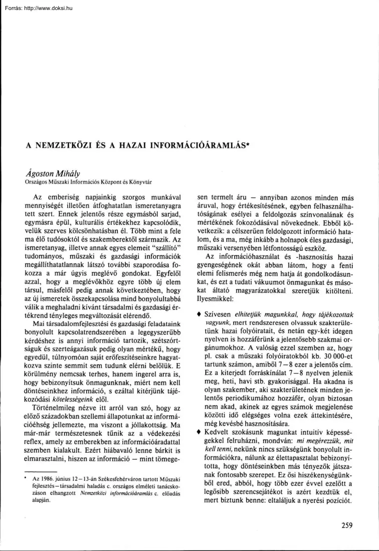 Ágoston Miháy - A nemzetközi és a hazai információáramlás