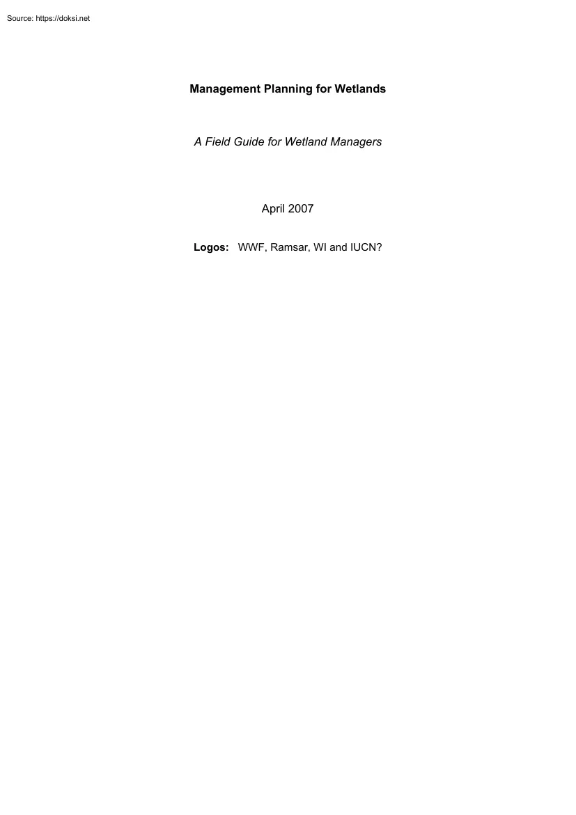 A Field Guide for Wetland Managers