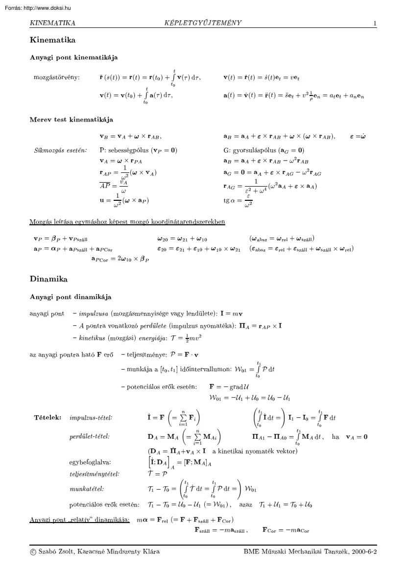 BME Fizikai képletek gyűjteménye