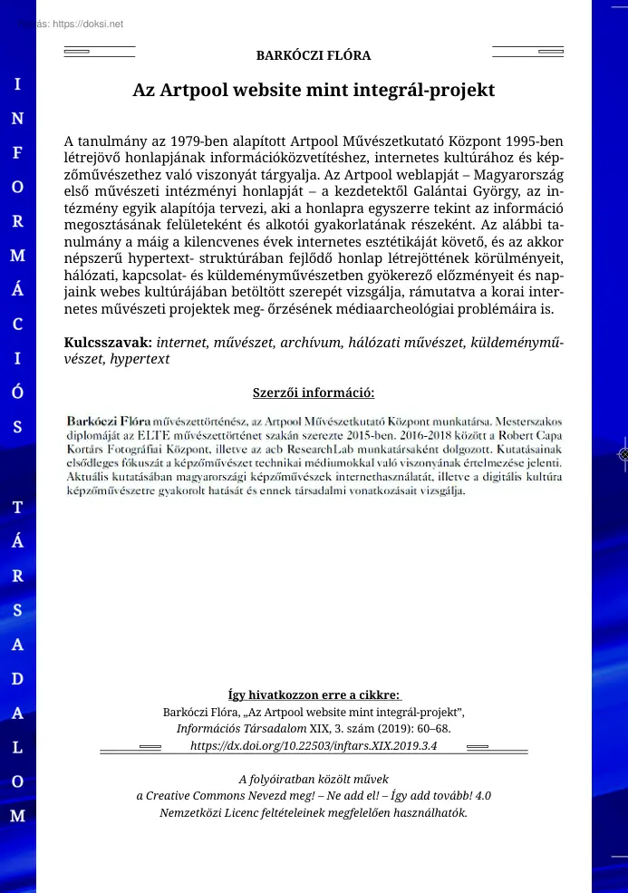 Barkóczi Flóra - Az Artpool website mint integrál-projekt