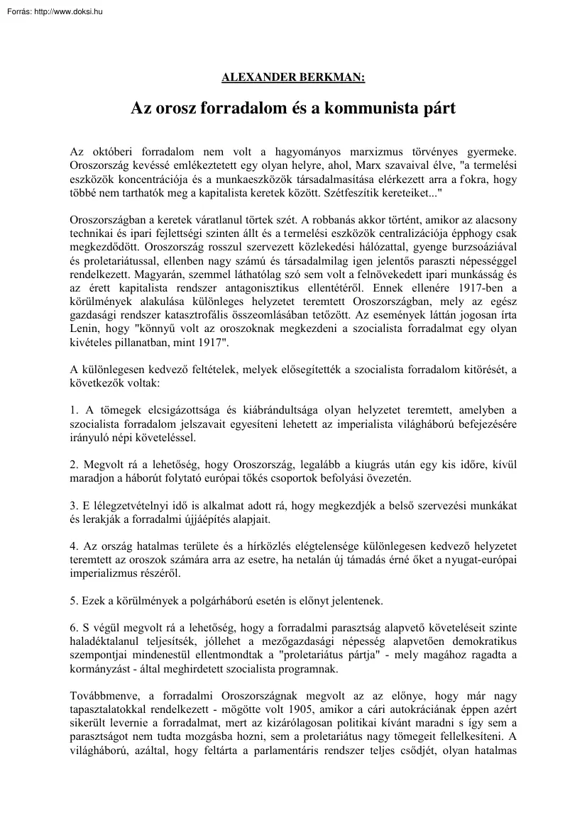 Alexander Berkman - Az orosz forradalom és a kommunista párt