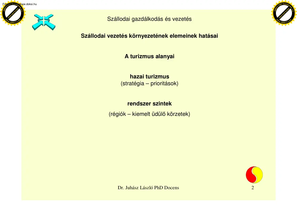 Dr. Juhász László - A turizmus alanyai