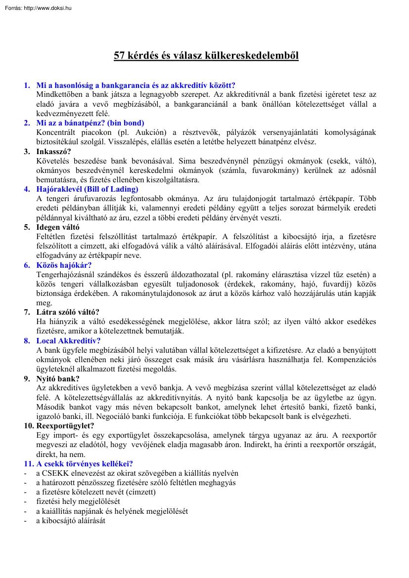 57 kérdés és válasz külkereskedelemből