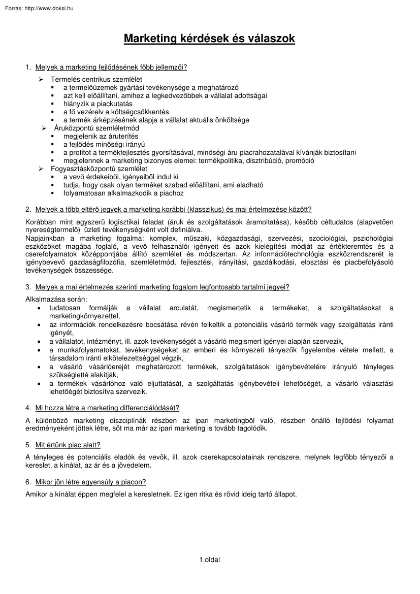 Marketing kérdések és válaszok
