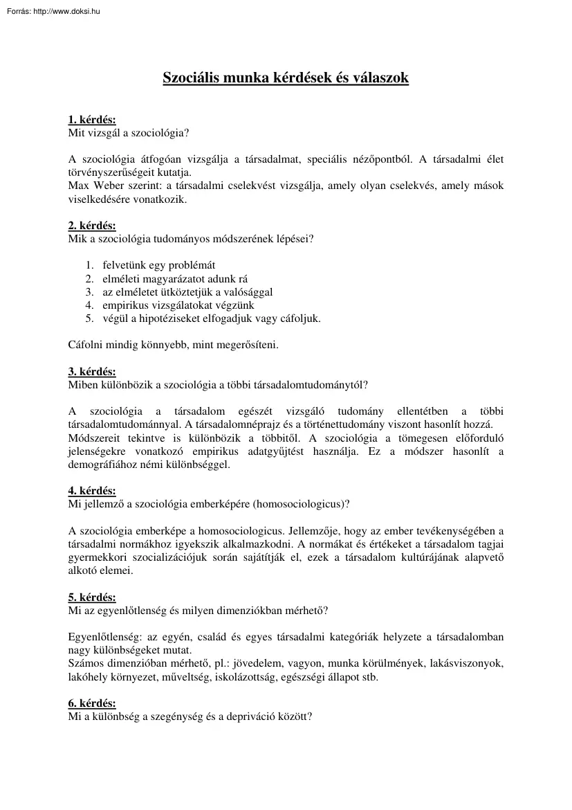 Szociális munka kérdések és válaszok