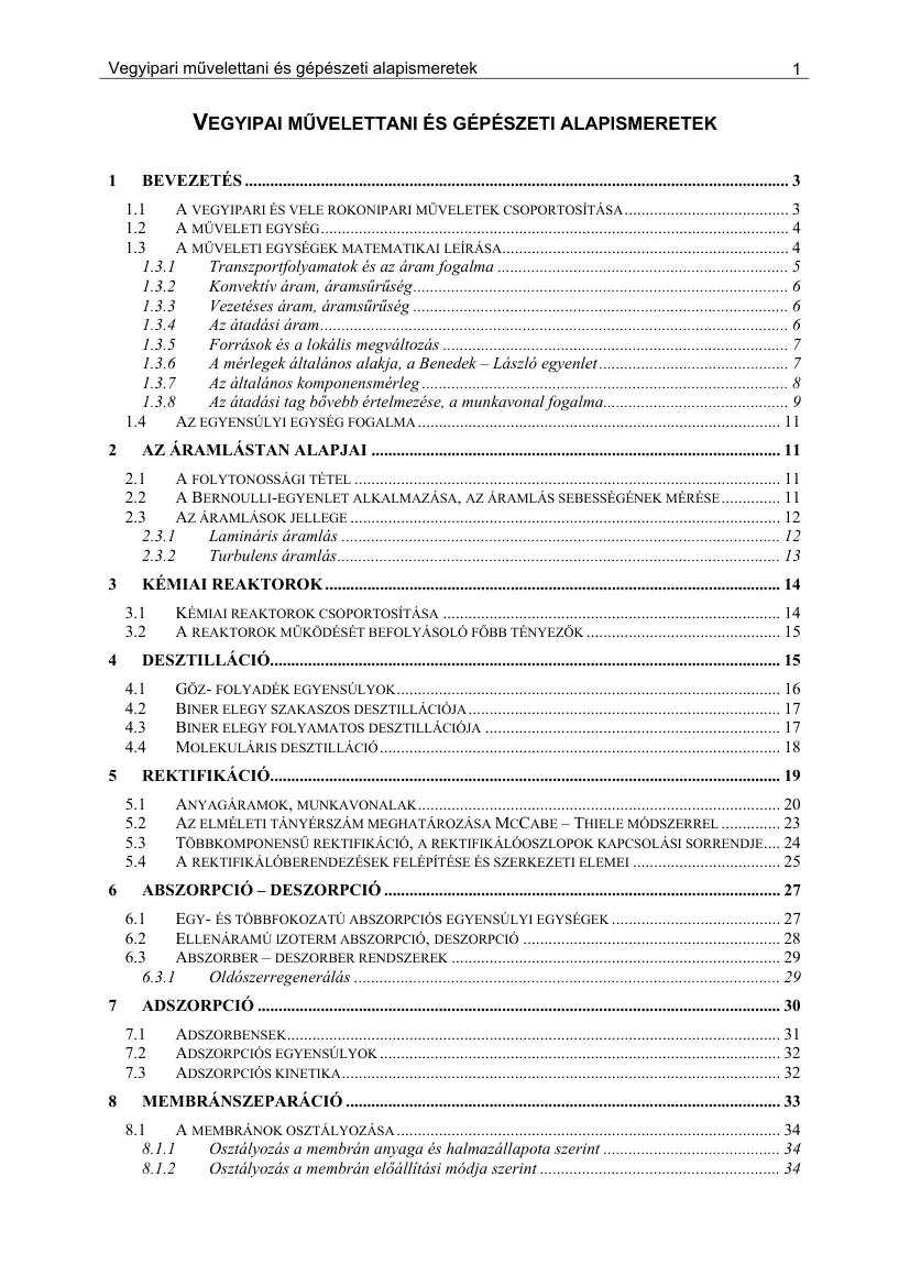 Vegyipari művelettani és gépészeti alapismeretek