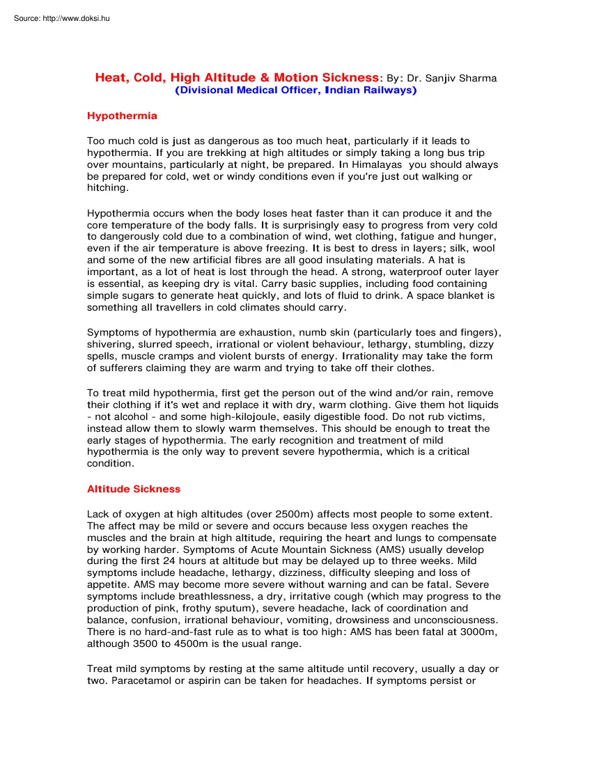 Dr. Sanjiv Sharma - Heat, cold, high altitude and motion sickness