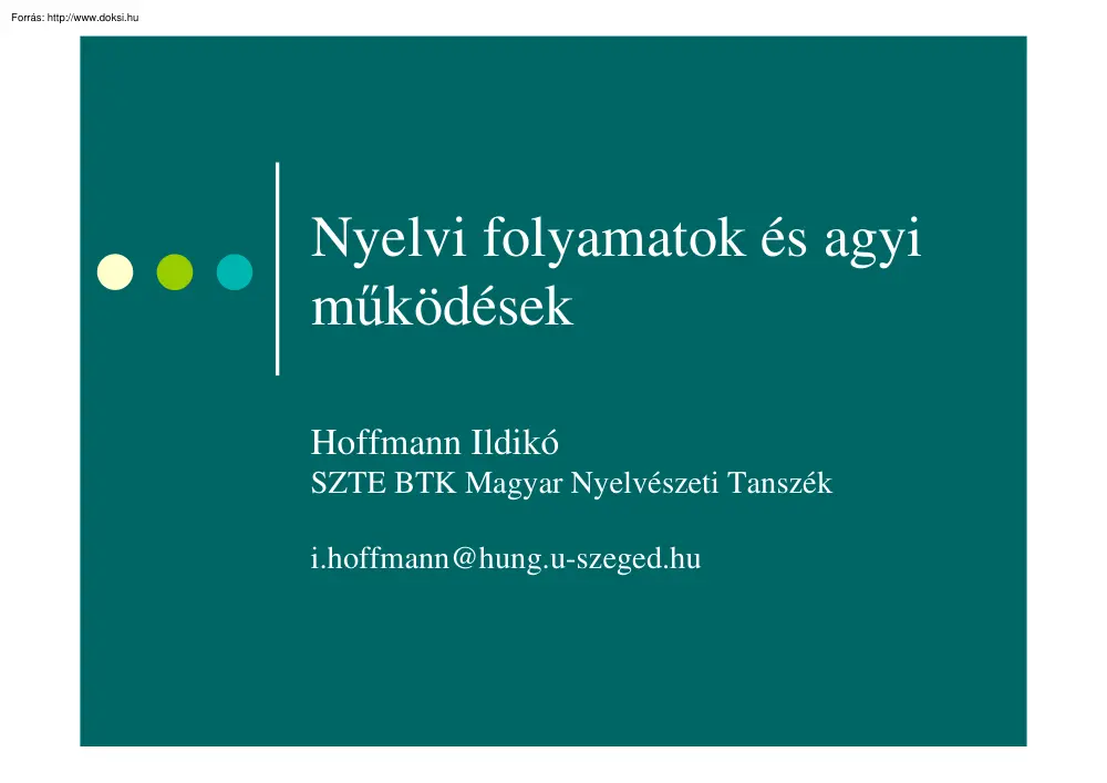 Hoffman Ildikó - Nyelvi folyamatok és agyi működésük