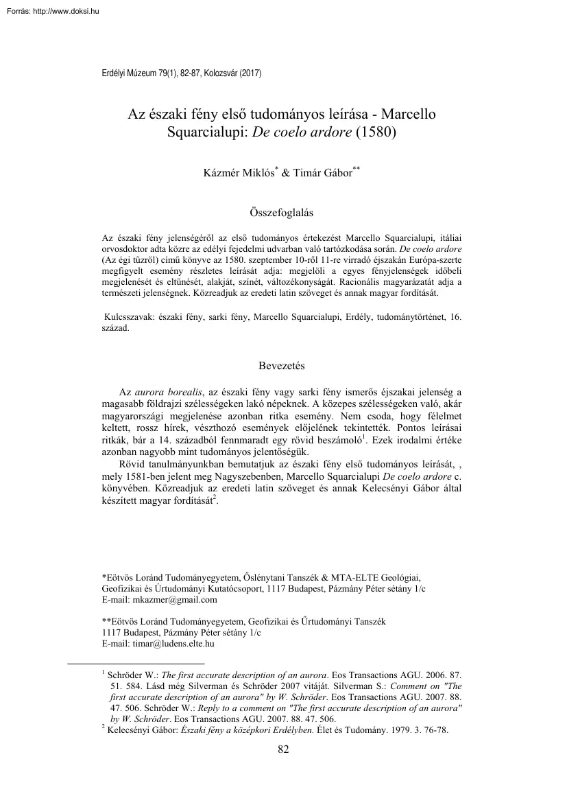 Kázmér-Timár - Az északi fény első tudományos leírása