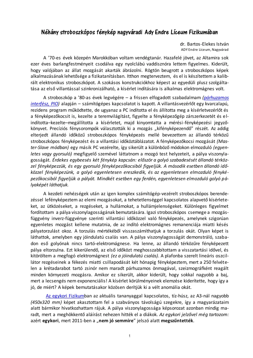 Bartos-Elekes István - Néhány stroboszkópos fénykép a nagyváradi Ady Endre Líceum