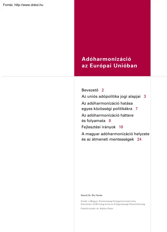 Adóharmonizáció az Európai Unióban