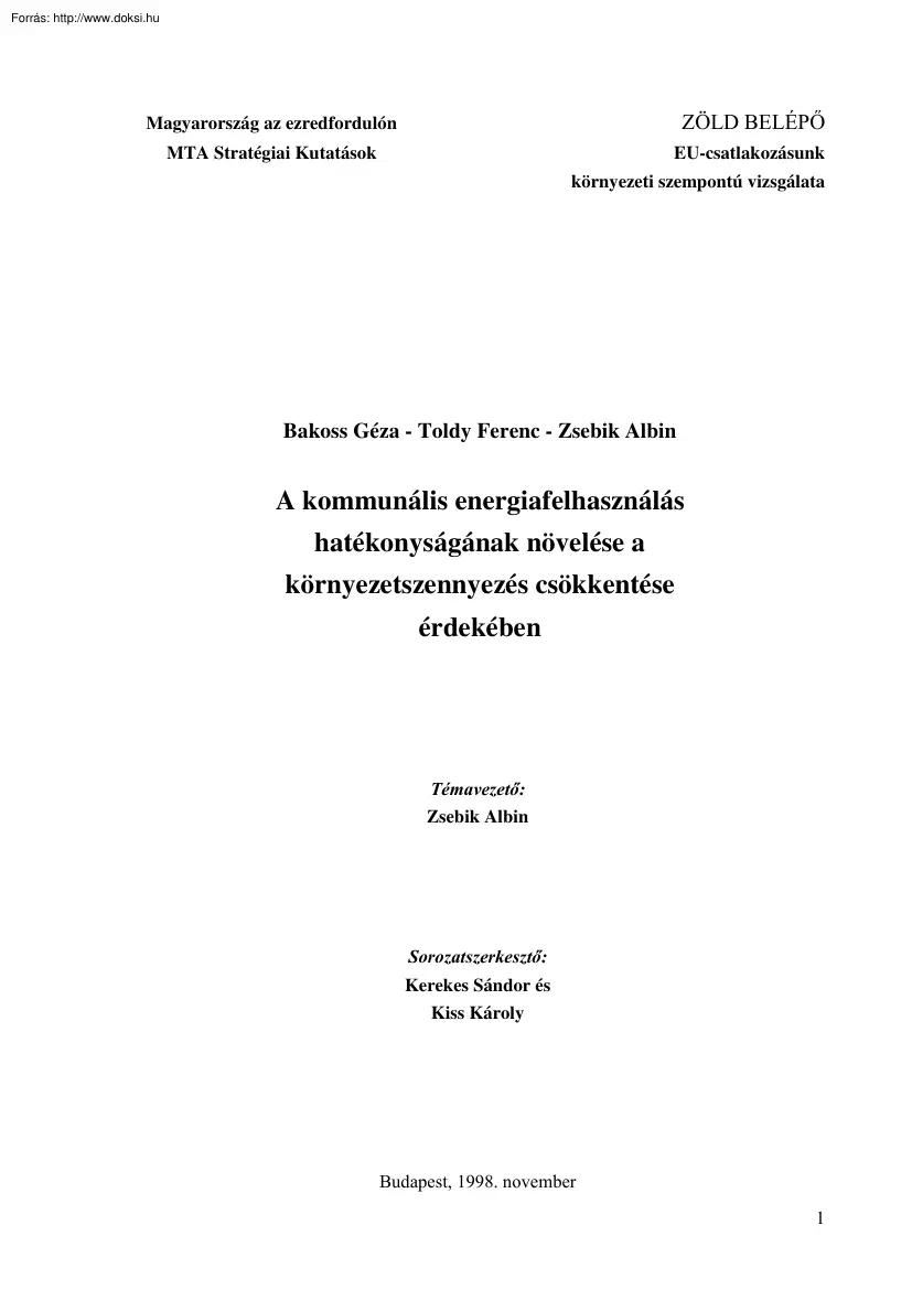 A kommunális energiafelhasználás hatékonyságának növelése a környezetszennyezés