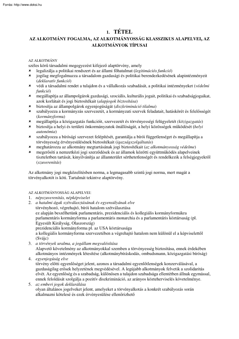 Alkotmányjog tételek