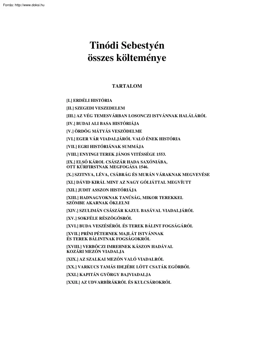 Tinódi Sebestyén összes