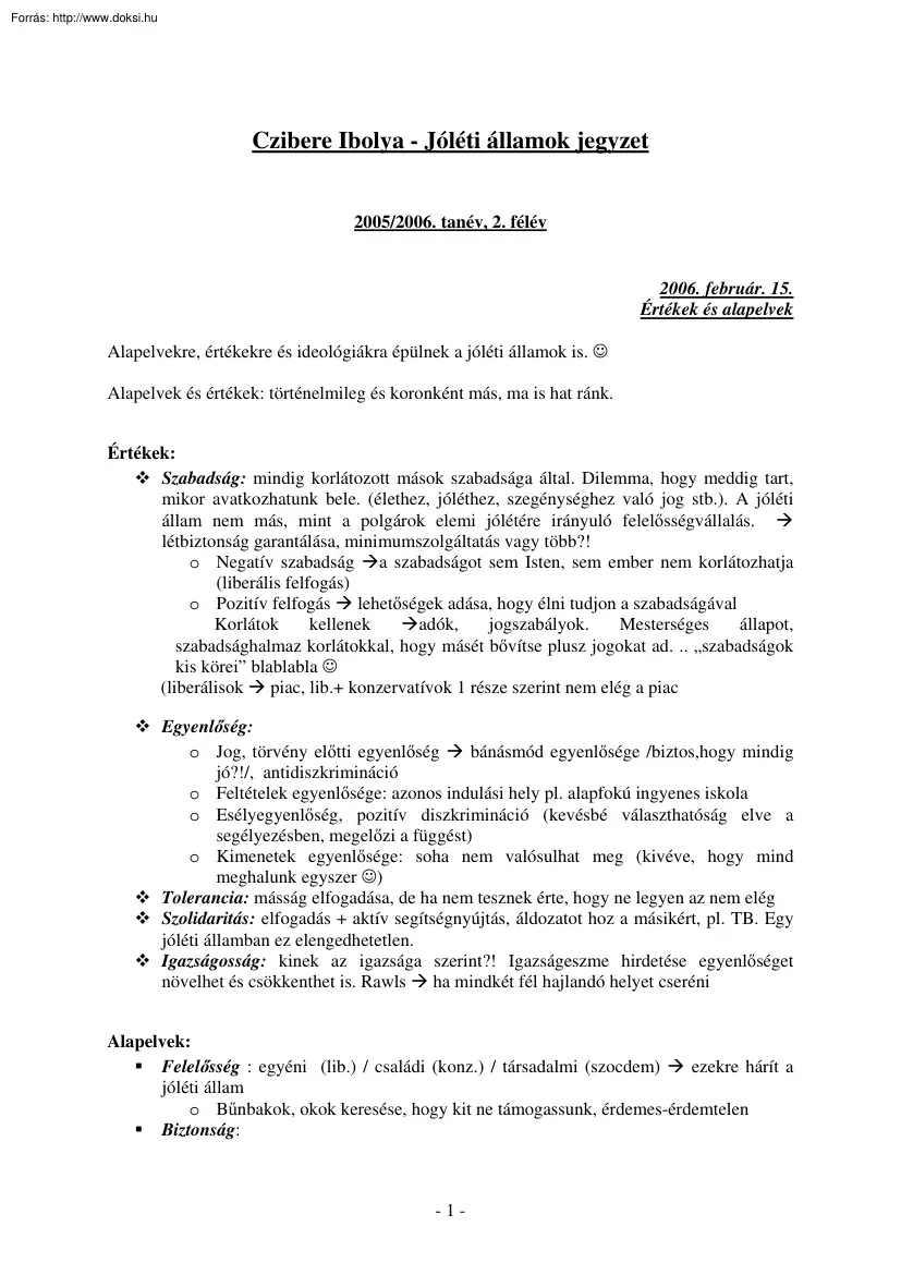 Czibere Ibolya - Jóléti államok, jegyzet