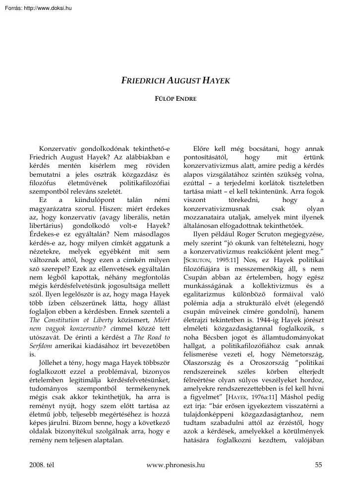 Fülöp Endre - Friedrich August Hayek