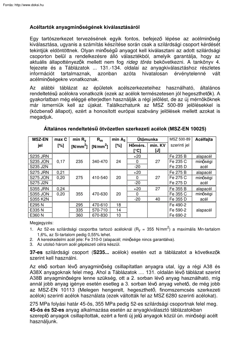 Acéltartók anyagminőségének kiválasztásáról
