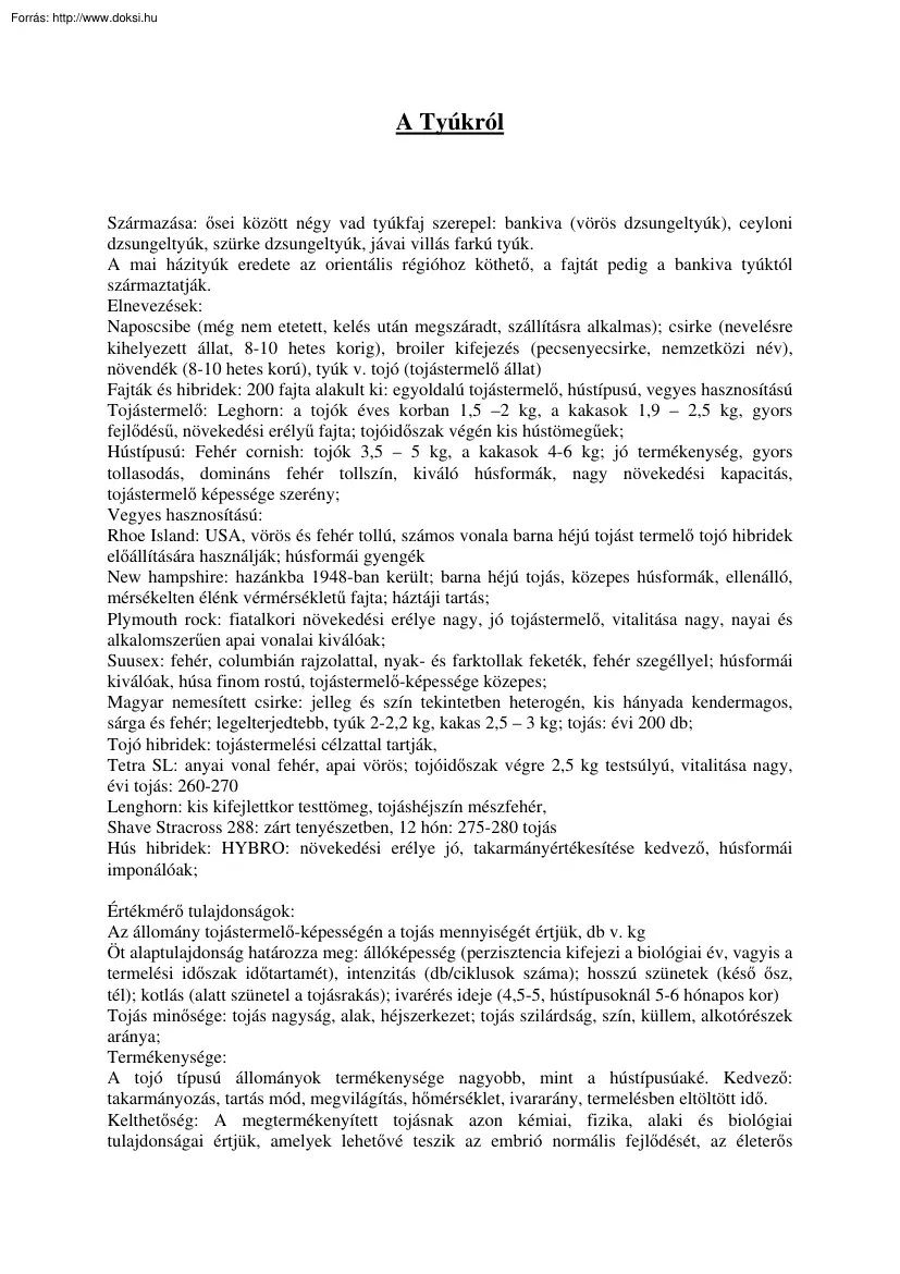 A tyúkról