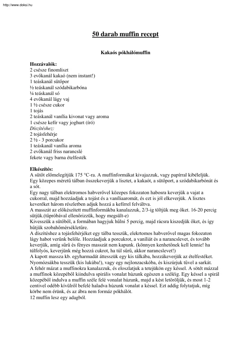 50 darab muffin recept
